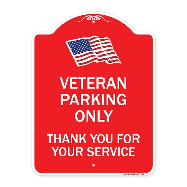 Signmission Veteran Parking Thank You for Your Service, Red & White Aluminum Sign, 18" x 24", RW-1824-22737 A-DES-RW-1824-22737 - main